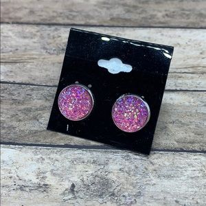 Pink druzy earrings 12mm